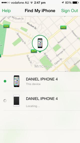 Screen grab of Find My iPhone locating a device