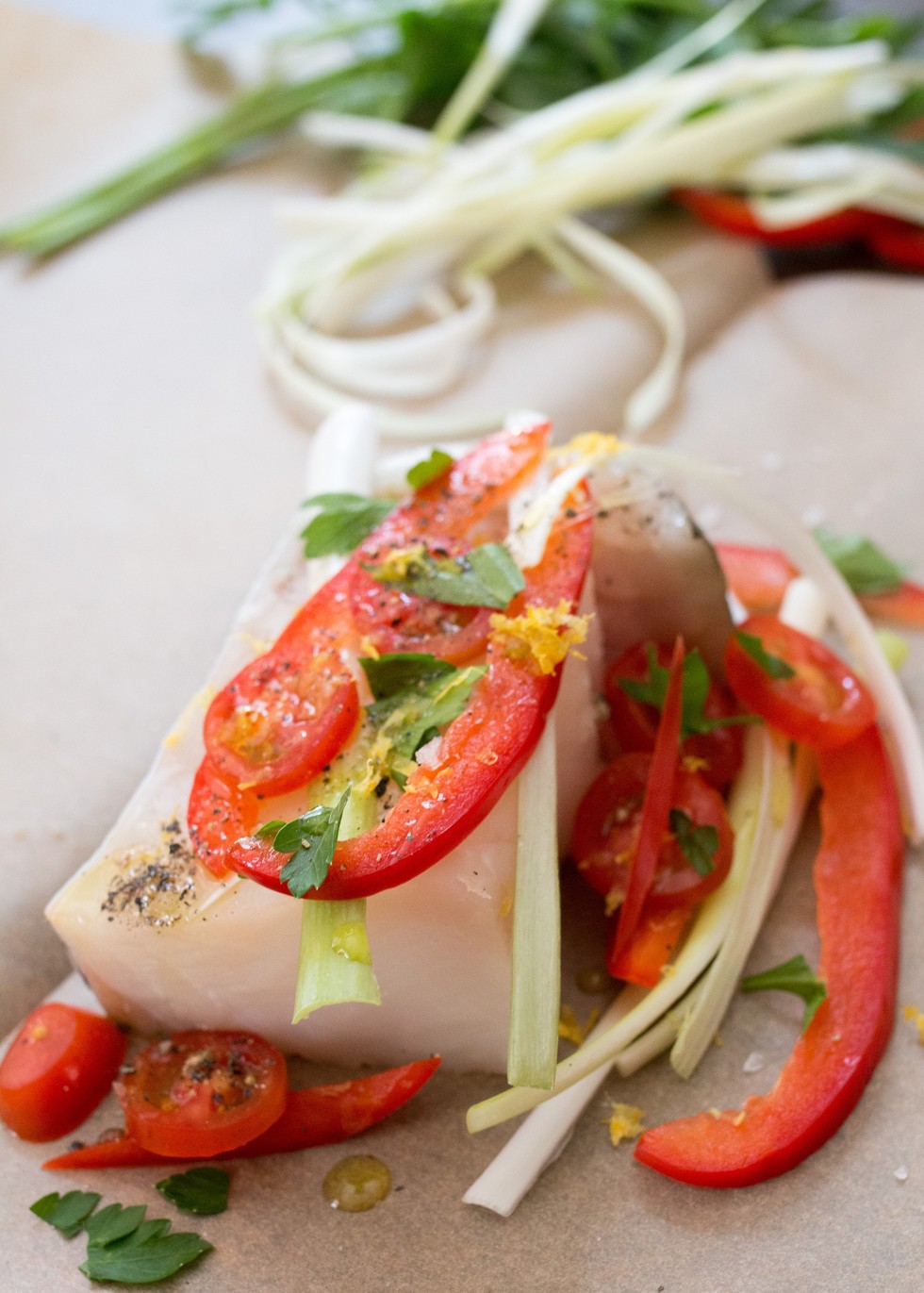 Fast, Healthy Dinner Halibut Baked in Parchment Paper