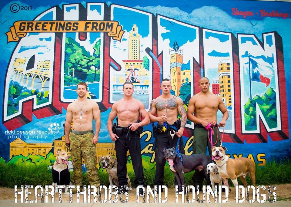men rescue dogs for calendar