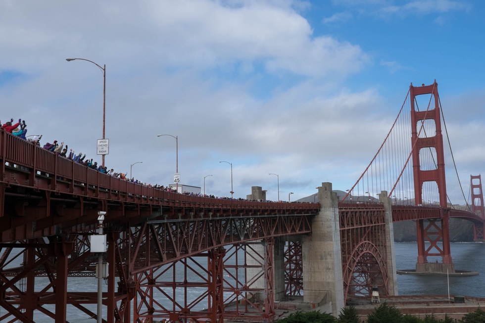 Purple People Golden Gate Bridge Demonstrators Send the Message That