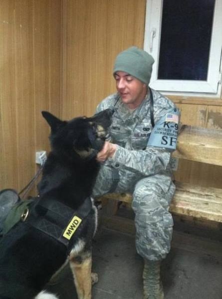 Bodza the military dog with his owner, Kyle Smith